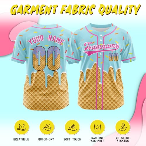 Custom Ice Cream Baseball Jersey para Hombre, Mujer y Juventud, Camiseta Personalizada con Nombre, Número y Logo miniatura 3