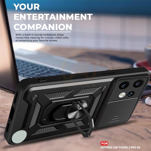 Image of Armor Bumper Back Cover Case for Nothing Phone 2 Pro 5G Rotating Camera Cover, Ring Holder & Kickstand | Heavy Duty & 360 Degree Protection Nothing Phone 2 Pro 5G Back Cover (Black)
