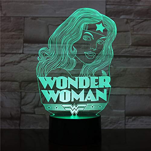 Preisvergleich Produktbild TYWFIOAV 3D-Glühbirne Superwoman Justice League 3D-Illusion LED-Nachtlichtbirne Farbänderung durch Fernbedienung Batteriestrom