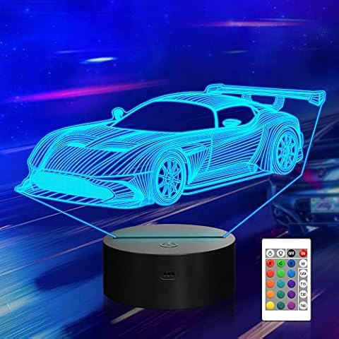 Coopark Car 3D Gifts Lamp, Rally Vehicles Illusion Optical Night Light 16 Colors Changing with Remote Control, Kids Bedroom Decor Novelty Birthday Gift Present for Sports Racing Lover Children Boy Men Cover