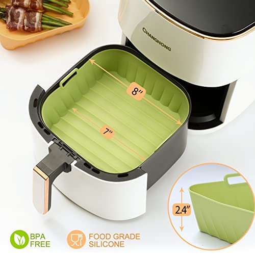 2 Pack Air Fryer Silicone Liners Pot, [8-Inch] For 5-8Qt, Reusable Silicone Air Fryer Square Liners Pot, Easy Cleaning And Heat Resistant Tray For Oven Microwave Accessories (Yellow+Green) #TOP1