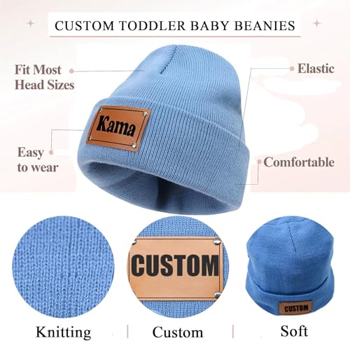 Custom Toddler Baby Beanies,Newborn Hats,Infant Beanie for Girls Boys,Winter Newborn Knit Hat,Leather Patch Baby Knit Hats4