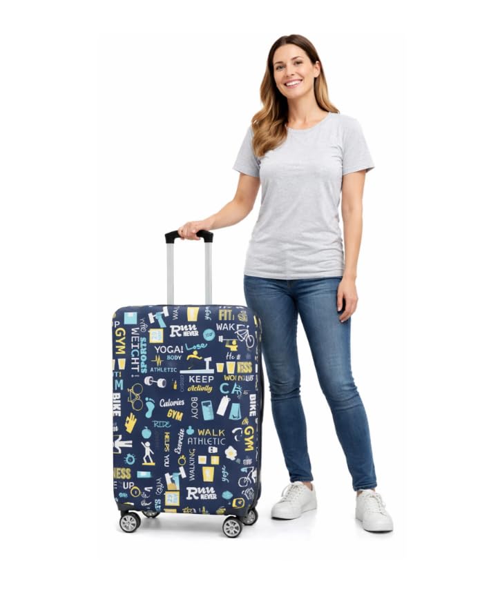 Image of Printed Travel Luggage Cover for Suitcase - Stretchable & Scratchproof Trolley Bag Protector (Navy Blue)