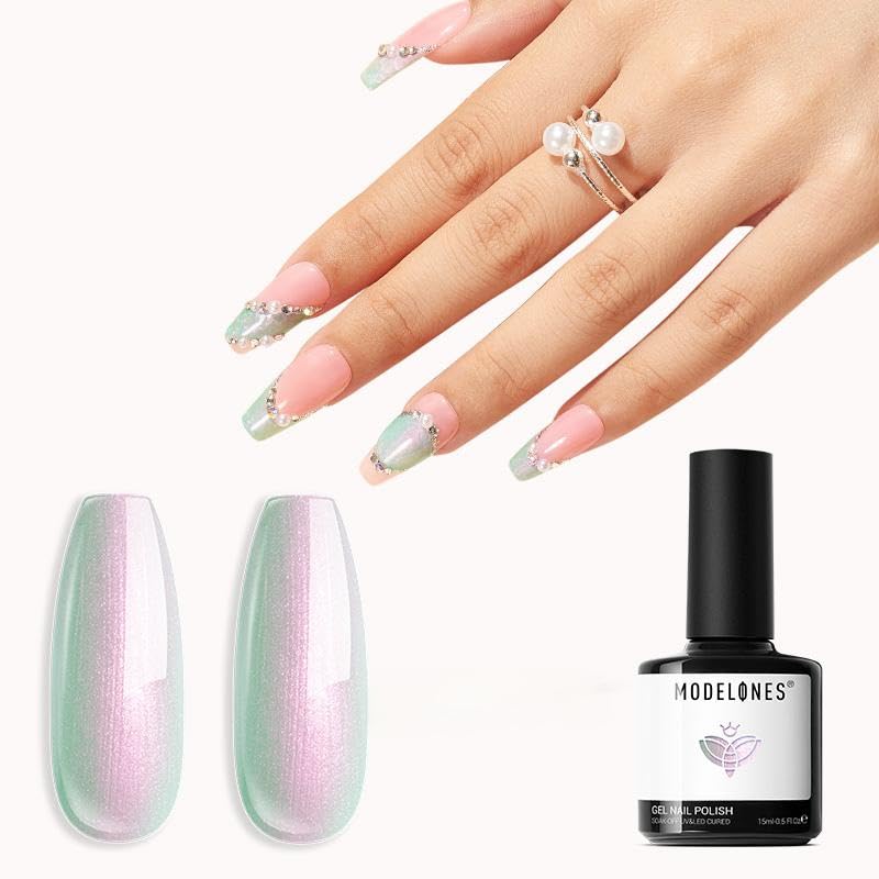 modelones Glitter Gel Nail Polish Pastel Pink-Green Gel Nail Polish