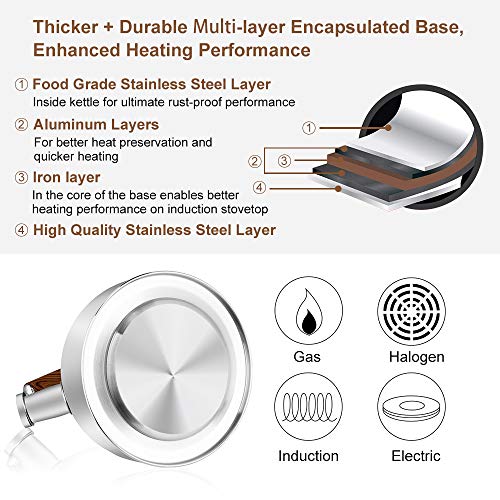 Tea Kettle for Stovetop Whistling Tea Pot, Food Grade Stainless Steel Teakettle Tea Pots for Stove Top, 2.6QT(2.5-Liter) Capacity with Capsule Base by ECPURCHASE