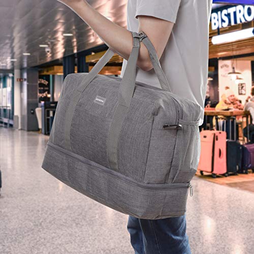 Gym Bag Shoes Compartment Shoulder Bag Travel Duffel Bag Swim Bag for Women and Men (Gray XL)