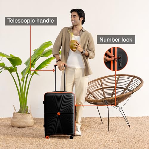 Image of Nasher Miles Bali Hard-Sided Polypropylene Check-in Luggage 28 inch | 75cm | 8 Wheels Large Trolley Bag for Travel | Suitcase (Black)