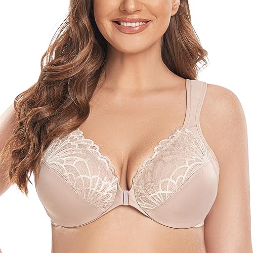 Image of Women's Full Figure Seamless Underwire Unlined Lace Front Closure Bra