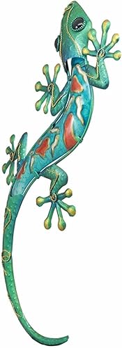 Miniatura 4 de Ebros Gift Gecko de lagarto de metal turquesa grande con cuerpo de vidrio azul, decoración de pared de 18.5 pulgadas de largo, diseño de metal de