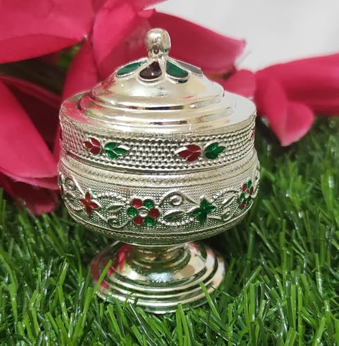 Image of RADHARANI Silver Kunghuma Chimil for Pooja /Wedding /Sindoor Box /kumkum box /kunguma chimil /Size: 3.5 Inches Weight : 60 Grams