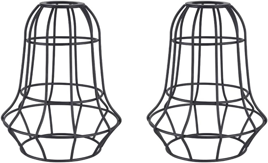 EFINEHOME Set of 2 Industrial Vintage Rustic Bulb Covers| DIY Farmhouse Metal Wire Cage for Hanging Pendant Lighting | Light Fixture Lamp Guard| Lampshade Replacement Accessories (Cage A)