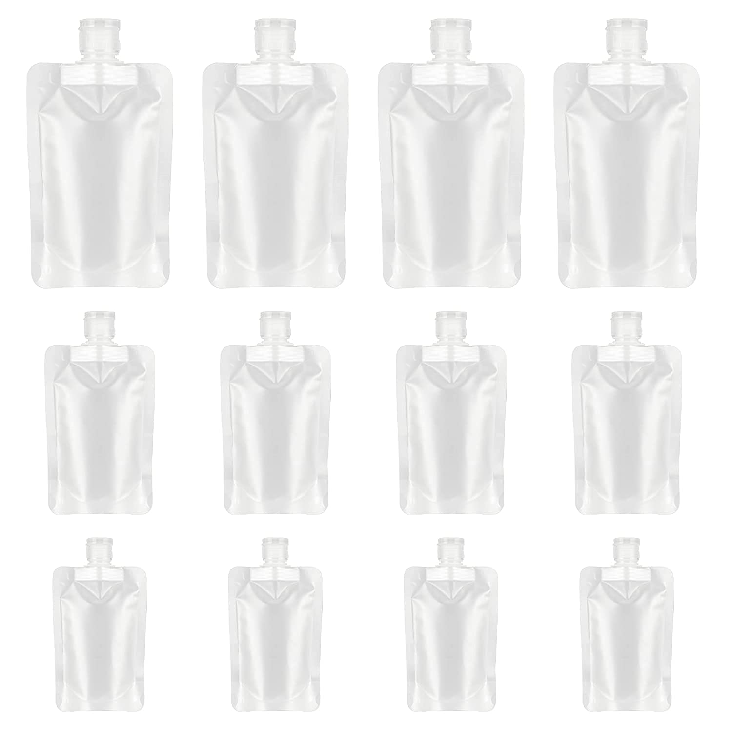 Photo 1 of 2 PACK LCXPEI 12 Pcs Portable Travel Fluid Makeup Packing Bag,Travel Size Refillable Empty Squeeze Pouch for Lotion/Shampoo/Face Cream/Hand Soap (30ml/50ml/100ml) Gift Funnel.