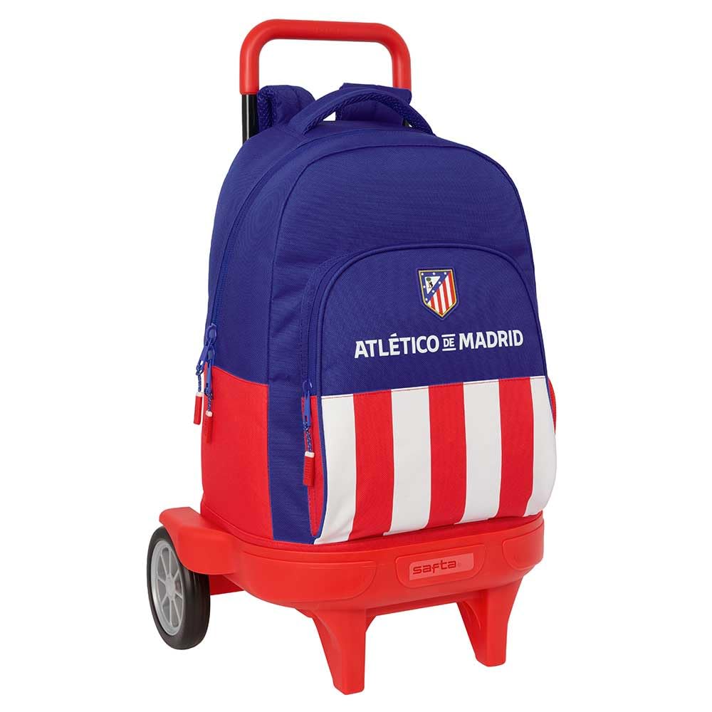 Safta | Mochila Grande con Ruedas Atlético de Madrid Compact Evolution Extraíble, Carro Integrado 93 cm, Espalda y Hombreras Acolchadas, Portabotellas, Bandeja PVC, Medidas 33x22x45 cm