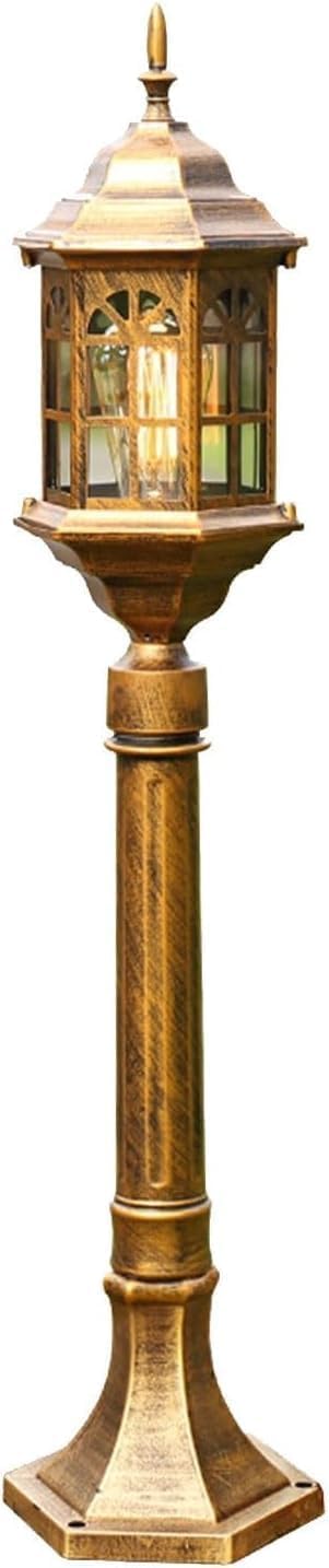 QUSYZD Outdoor Post Lights, Waterproof Aluminum Bollard Column Lamp, E27 Socket, Seeded Glass Shade, Led Compatible, Bronze Finish, for Garden, Pathway, Yard, Courtyard, and,