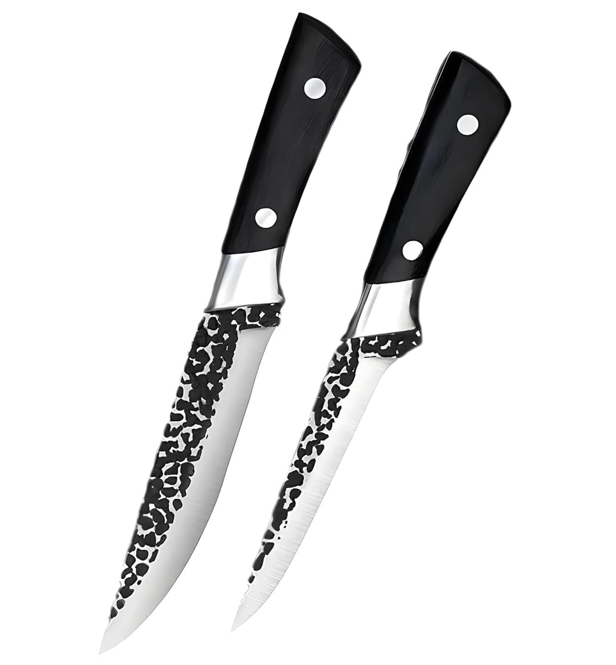 Captoola Hand Forged Stainless Steel Japanese Slicing Knife Boning Fillet Knife Butcher Knife Deboning Knife for Meat with Abs Handle (Set of 2), Black