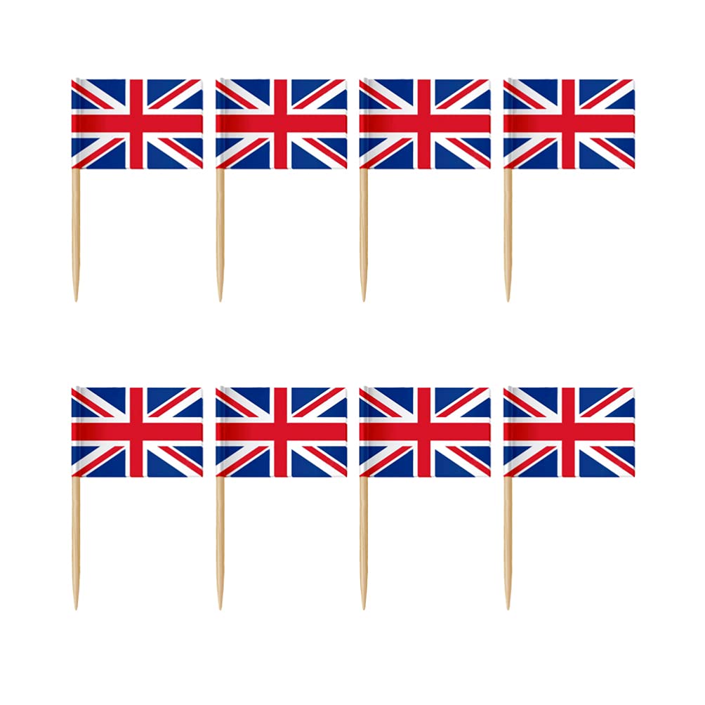 NUOBESTY 100pcs UK Flag United Kingdom British Cupcake Toppers Picks Mini Stick Toothpick Flags Cocktail Picks Desert Fruit Picks for World Country Sports Party Decorations