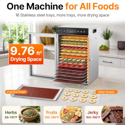 Image of HOPERAN 16 Tray Food Dehydrator Machine for Jerky, Fruit, Herb & Dog Treats