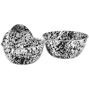 Crow Canyon Enamelware – 3 Piece Mixing Bowl Set – Black on White Marble