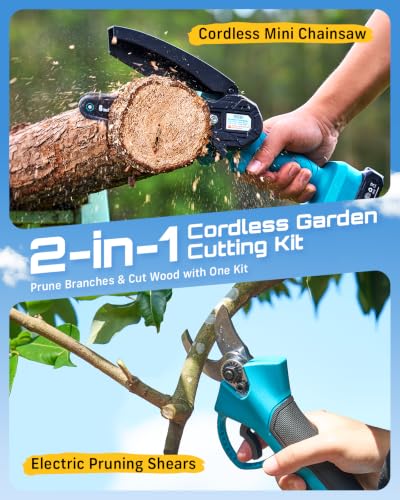 Image of SEESII 2-in-1 Mini Chainsaw & Pruning Shears, 20V Brushless Motor Combo