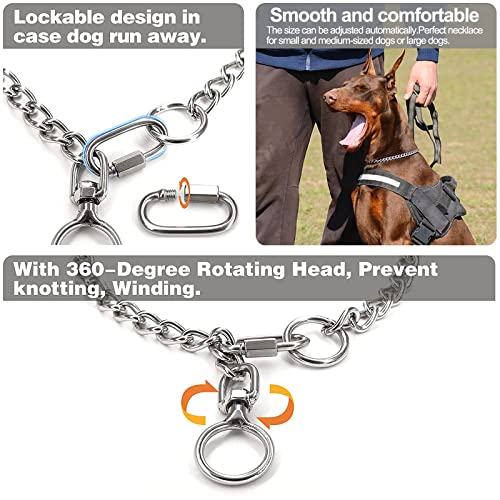 Collares de masticación hechos de Metal y de Acero Inoxidable P - Cadena con Cierre de conexión para Perros de cadena pequeños medianos y Grandes (A, L) 2 【Materiales de calidad】 Hechos de acero inoxidable de alta calidad y chapado cromado, para durabilidad y resistencia al óxido, enlaces de cadena de servicio pesado, lo suficientemente fuerte para perros grandes. Recomendado para el entrenamiento profesional de obediencia de perros o caminar.
【Seguro y efectivo】 Bordes redondeados suaves para mayor comodidad, acero cromado grueso para evitar punción de la piel y aumentar la durabilidad del producto, la tracción suave para firmar permite que este collar controle el comportamiento de su perro fácilmente, ideal para una corrección de eficacia suave.
【Fácil de usar】 Arbitraje simple: diseñado para apretarse bajo tensión, corrija el comportamiento tirando de la correa con una retroalimentación suave pero efectiva; Ajustable: este collar de enlace de metal agrega un cierre de chasquido (no para el uso de escalada), que puede ajustar el tamaño apropiado de acuerdo con la circunferencia del cuello del perro, evita que las cadenas de deslizamiento se caigan.