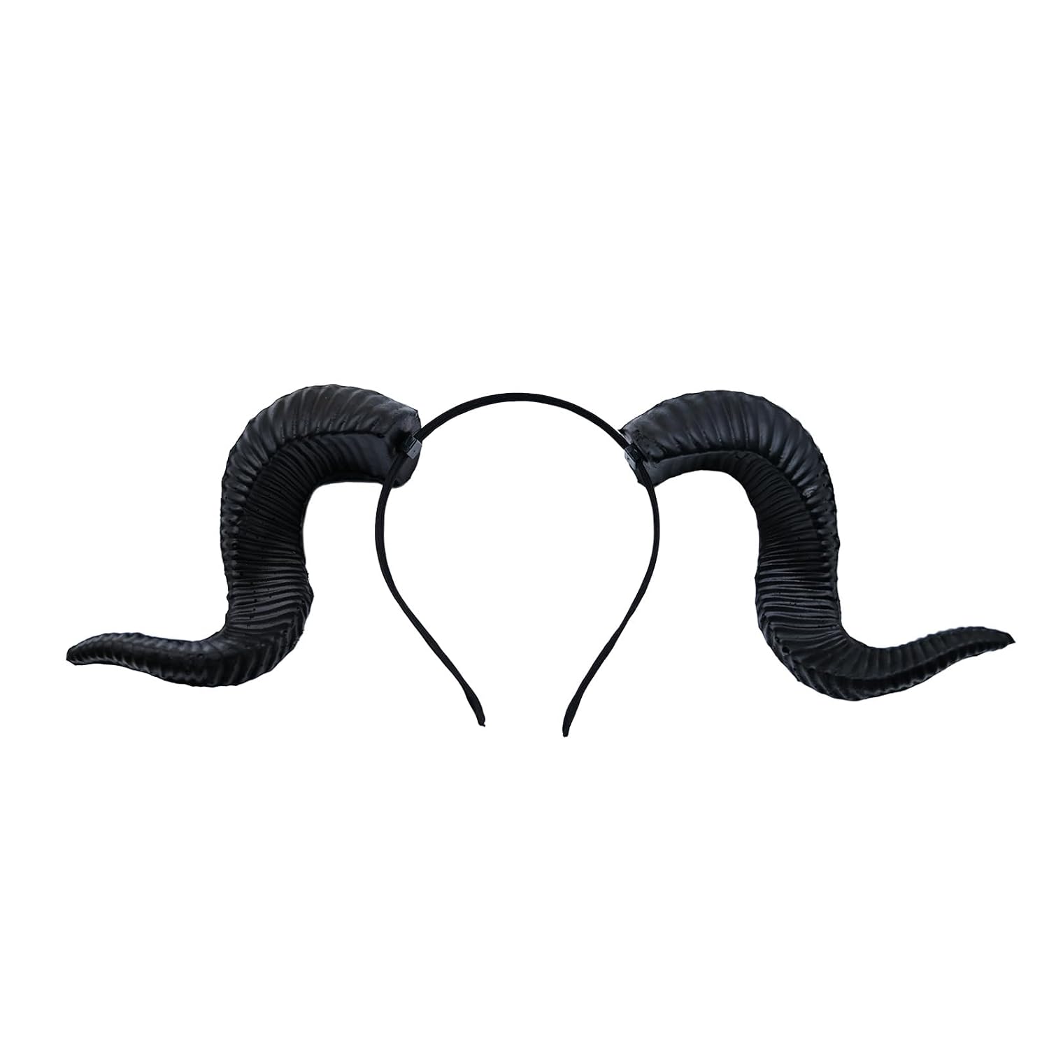 Furimuk Devil Sheep Horns Headband Demon Goat Horn Hairband for Halloween Costume Adult Cosplay Photo Shoot (Black, Medium)