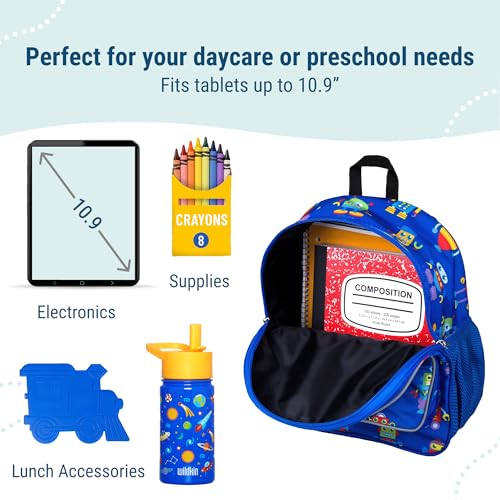 Image of Wildkin Olive Kid's Plastic Robots Pack 'n Snack Backpack