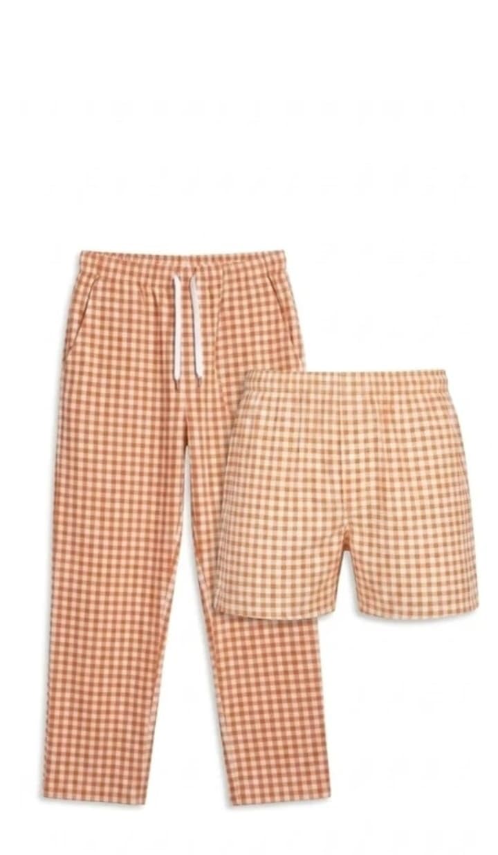 Men's Premium Cotton Brown Gingham Check 2-Piece Lounge & Sleepwear Set – Drawstring Full-Length Pants with Matching Elastic Waist Shorts-image-27
