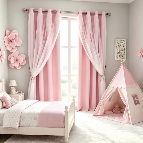Image of Blush Pink Double Layer Blackout Curtains 2 Panels for Girls Nursery, 52x72 Inch