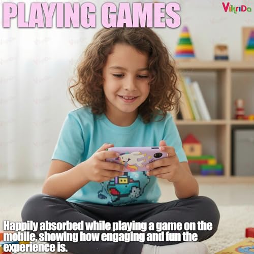 Image of VikriDA Plastic Kids Smartphone Toy with MP3 Music Player Bumper Back Case Dual Camera for Selfies in-Built Games 2.4 inch Screen 8MP Camera Toys for Boys & Girls (Purple)