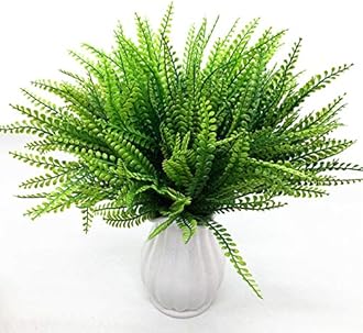 CATTREE Artificial Fern Shrubs, Plastic Plants Boston Ferns Grass Fake Bushes Greenery Leaves Wedding Indoor Outdoor Home Garden Verandah Office Table Centerpieces Arrangements Decoration Red 6 Pack