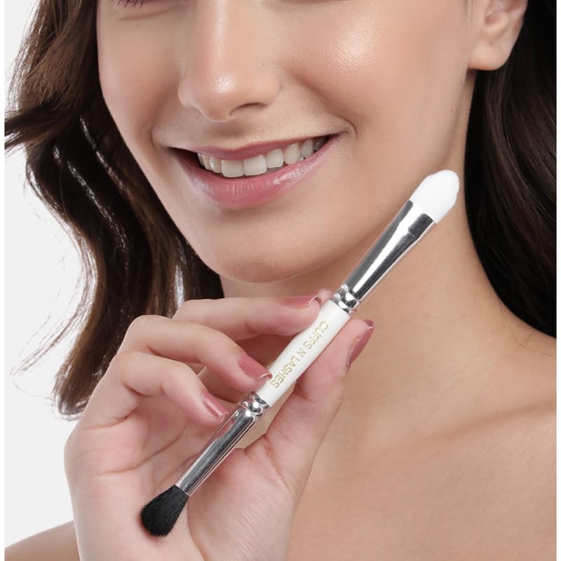 Image of Cuffs N Lashes Dual Makeup Brush | 2-in-1 Fluffy Blending Brush &Small Flat Brush 04 | Eye Shadow Application &Seamless Blending | Soft Premium Bristles | Travel Friendly Eye Makeup Tool