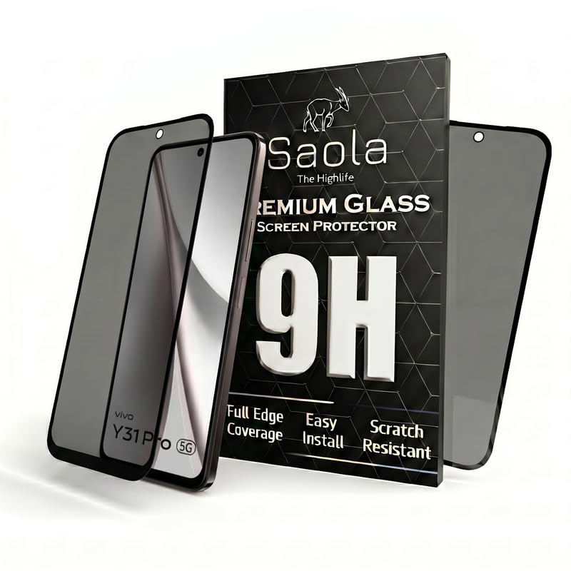 Image of Saola Ultra Privacy Tempered Glass For Vivo Y31 Pro 5G (PACK OF 1) with Free Installation Kit. Full screen Coverage. Free Replacement If Received Damaged - 6.72 inch