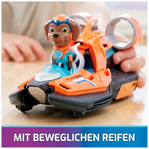 Spin Master PAW Patrol: Der Mighty Kinofilm, Superhelden-Basis-Fahrzeug von Zuma mit Welpenfigur, Speedboot mit Licht- und Geräuscheffekten, Spielzeug geeignet für Kinder ab 3 Jahren