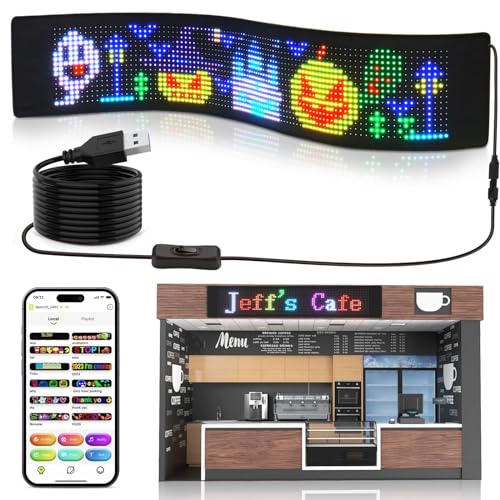 VDIKKS Programmable LED Sign - Flexible Matrix Panel Screen Full Color Display DIY Graffiti Animation Text Message Scrolling Window Sign for Business Advertising, Shop, Festival, 26.7x4.7inch