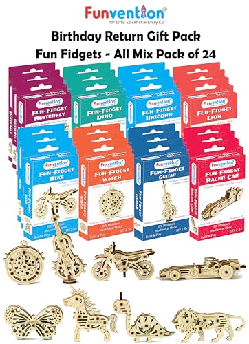 Image of Funvention Birthday Return Gifts (Pack of 24) Fun Fidgets - Jungle & Assorted | DIY Miniature Mechanical Models 3D Puzzle Return Favours for Kids Birthday Party 5+ Years Made in India Toys