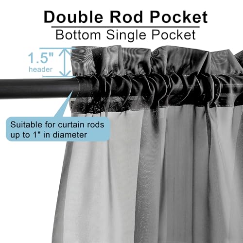 Image of OWENIE Short Sheer Curtains 30 Inches 2 Panels Set, Kitchen Tiers Light Filtering Rod Pocket Cafe Curtains for Bathroom Small Half Window, 42 in W x 30 in L, Black