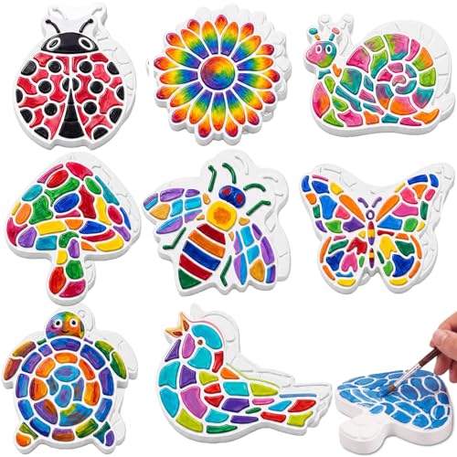 Lewtemi 16 Pcs Paint Your Own Stepping Stones for Craft DIY Plaster Stepping Stones Garden Decor Painting Art Set for Art Class Summer Activities & Home Decor (Assorted Design)