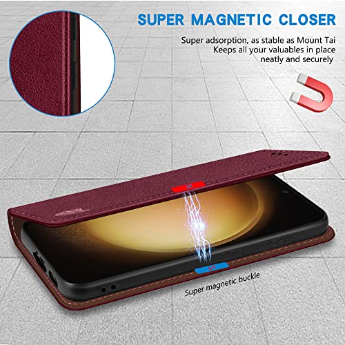 Image of ZZXX for Samsung Galaxy S23 Wallet Case Strong Magnetic 6.1 inch,Wine Red
