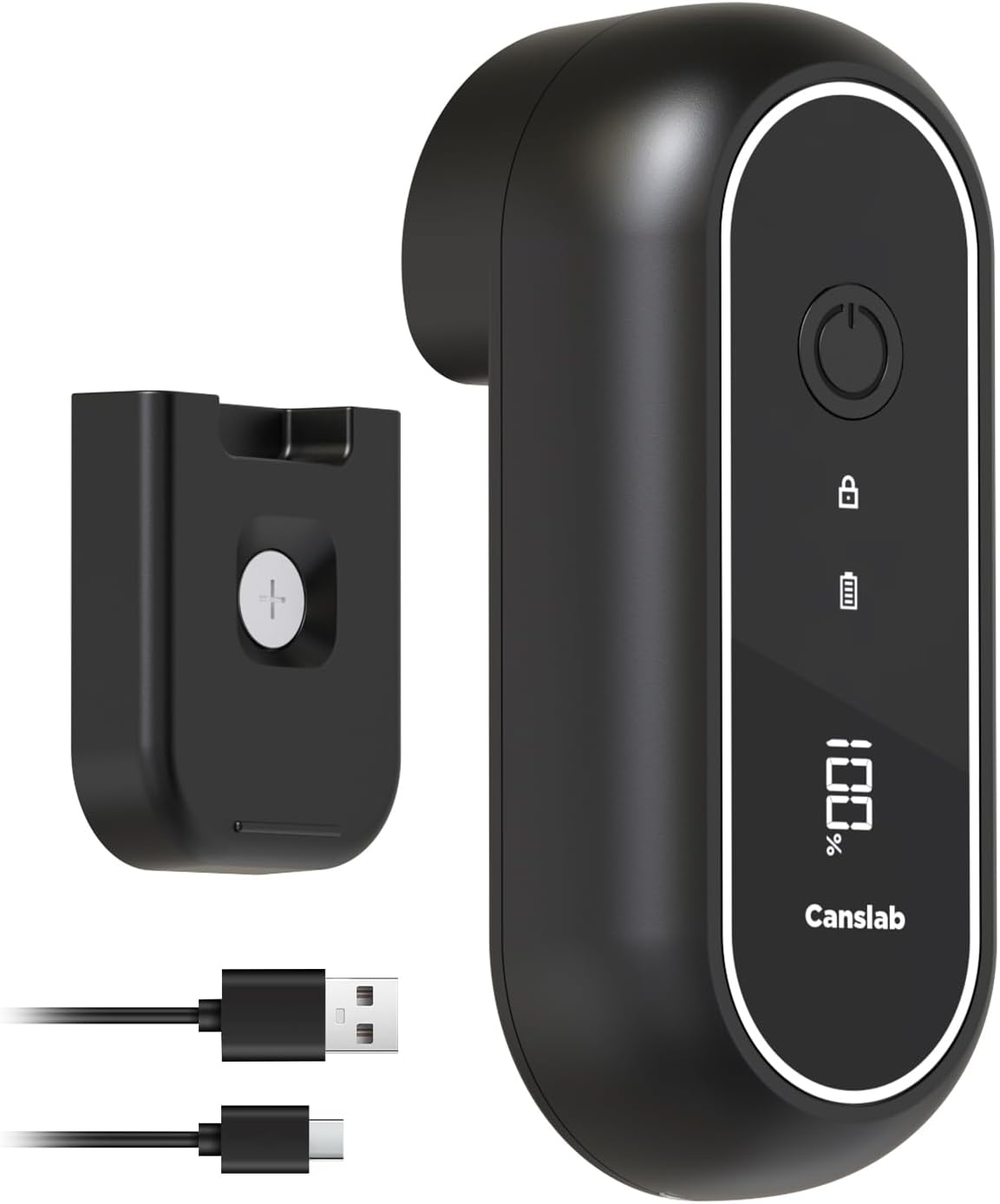 Canslab Turbo Rechargeable Can Opener - Professional Grade Blade, Auto-Stop, LED Battery Life Display, Wall-mountable, Side Cut Electric Can Opener for Smooth Edge, Hands-free Operation,USB-C Charging Black