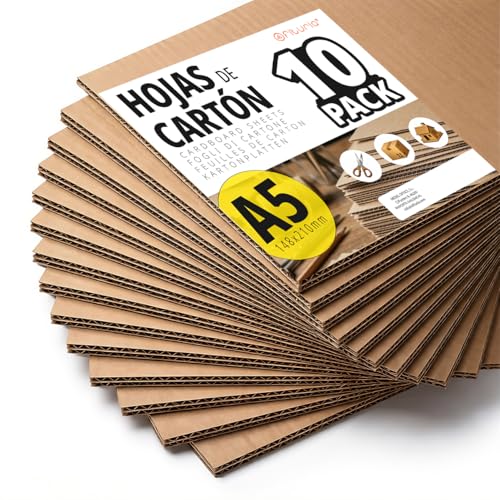 Hojas de Cartón, Planchas de Cartón para Manualidades y Proyectos de Arquitectura, Embalaje y Protección de Envíos, 1-2mm de Grosor, Tamaño A5 (148 x 210 mm) Pack 10 - Ofituria (A5, 10 unidades)