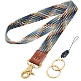 Fishent Stretchy Neck Lanyard, Cute Keychain Lanyard for Women Men Teacher, Long Lanyard for ID Badge Holder, Badge Lanyards for Keys Wallet Phone(Denim Multin Color)
