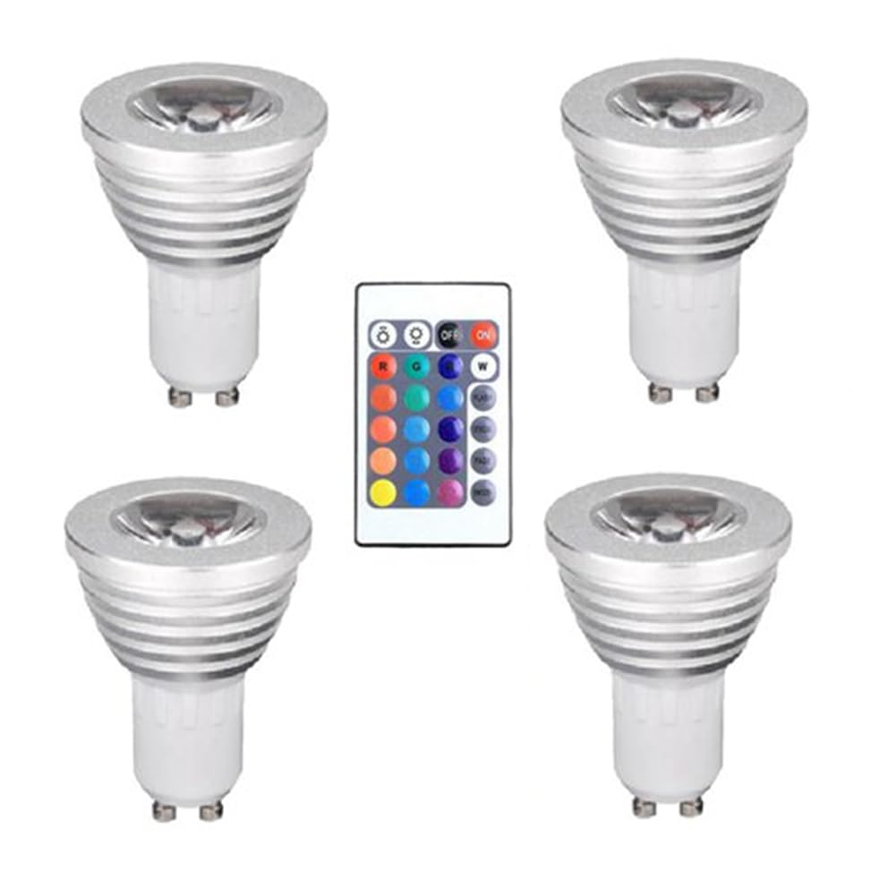 4 Bombillas y 1 Mando A Distancia con Función de Memoria, 4 Modos de Iluminación Dinámicos, de 17 Colores Intercambiables