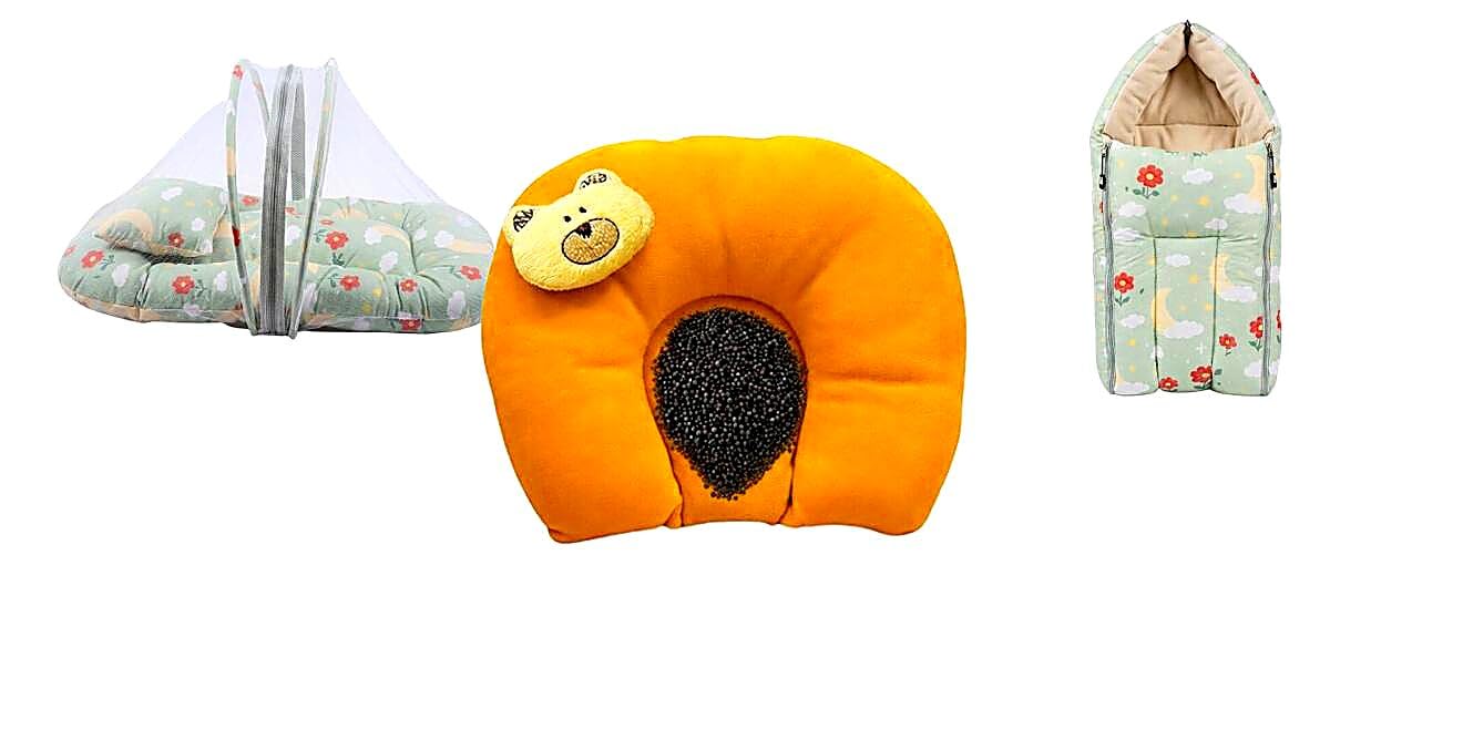 Baby Mosquito Net with Mustard Seed Pillow & Sleeping Bag Combo Set | Newborn Baby Bedding Accessories Kit | Soft Comfortable Sleeping Support for Infant Boys & Girls-image-29