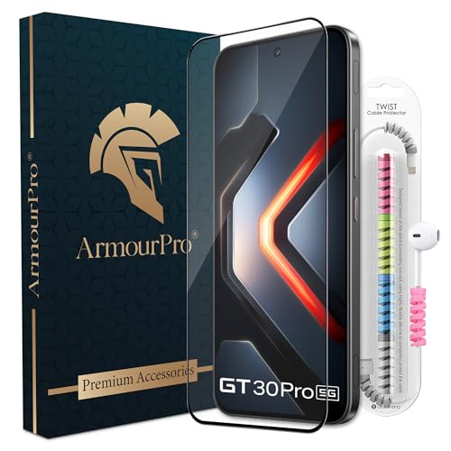 Image of ArmourPro Military-Grade Tempered Glass for Infinix GT 30 Pro - 9H Anti Scratch, Edge-to-Edge Coverage, HD Clarity, Smooth Touch, Case Friendly, Easy Installation Kit with Cable Protector