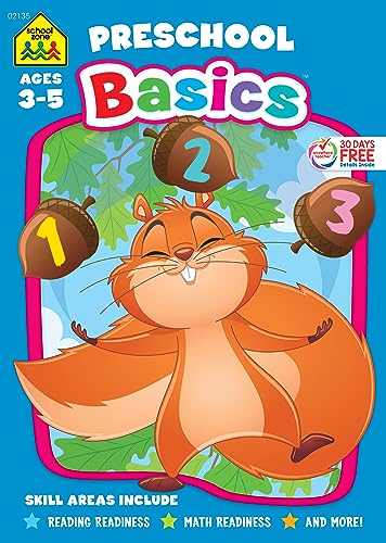 School Zone Preschool Basics Workbook: 32 Pages, Preschool, Kindergarten, School Readiness, Opposites, Beginning Sounds, Counting, Ages 3 to 5