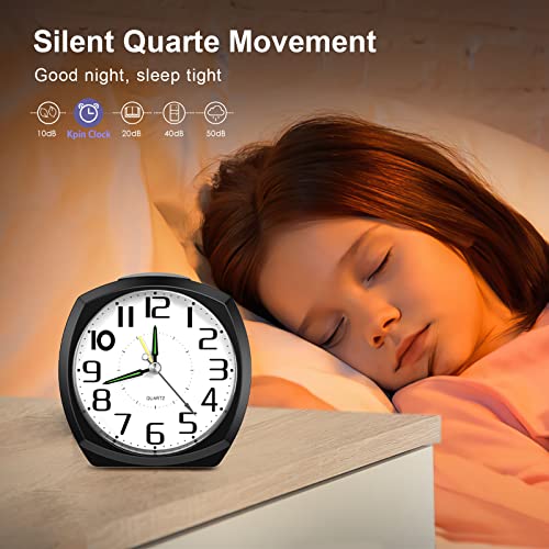Analog Alarm Clock, Silent Non Ticking Small Clocks Battery Powered, Alarm Clock For Heavy Sleepers With Luminous Hand, Snooze, Night Light, Loud Crescendo Desk Alarm For Kids Travel Bedroom Office #TOP3