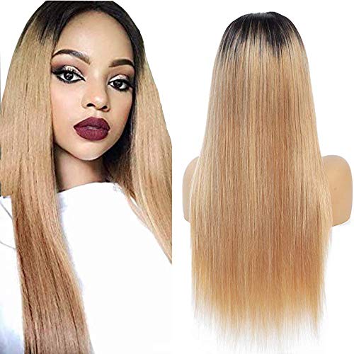 NIUDINNG 4X4 Lace Closure Wig 100% Human Hair Blond Hair Wig Ombre Echthaar Perücke Glatt Ombre Haare Farbe Schwarz bis Honigblond Sanft 18 zoll Cover