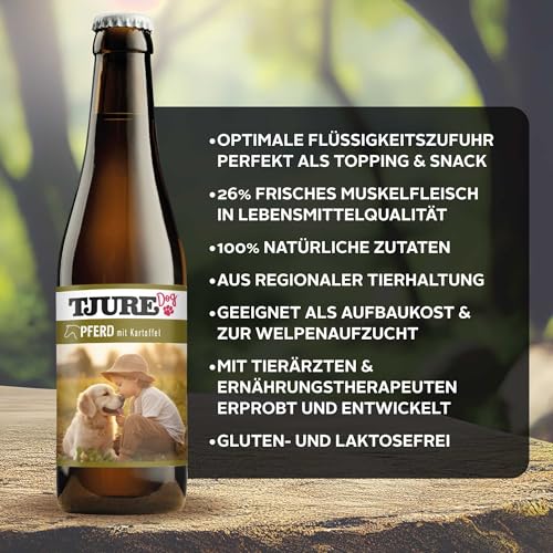 TJURE Hundesmoothie Pferd mit Kartoffel | 6 x 220 ml | Getreidefreier Smoothie für Hunde | Mit 26 % Pferdefleisch & Gemüse | Ideal als Topping & Snack | Ohne Zusatzstoffe | Made in Germany