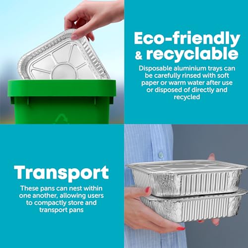 Image of 8x8 Disposable Aluminum Pans - 100 Pack Foil Pans For Cooking, Baking Cakes, Roasting & Homemade Breads - Disposable Food Containers