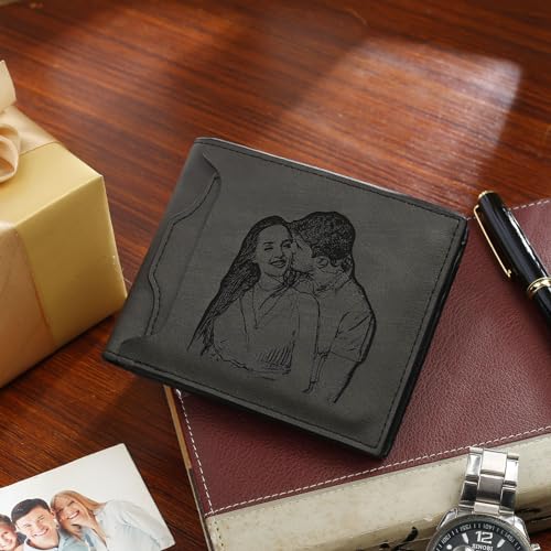 Personalized Mens Wallet Custom Wallets for Men Engraved Photo Name Leather Wallet for Dad Husband Grandpa Lover (Black)2